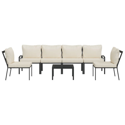 7 pcs conjunto lounge de jardim aço c/ almofadões areia