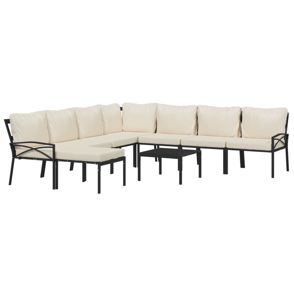 9 pcs conjunto lounge de jardim aço c/ almofadões areia