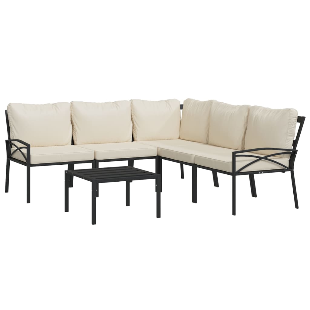 6 pcs conjunto lounge de jardim aço c/ almofadões areia