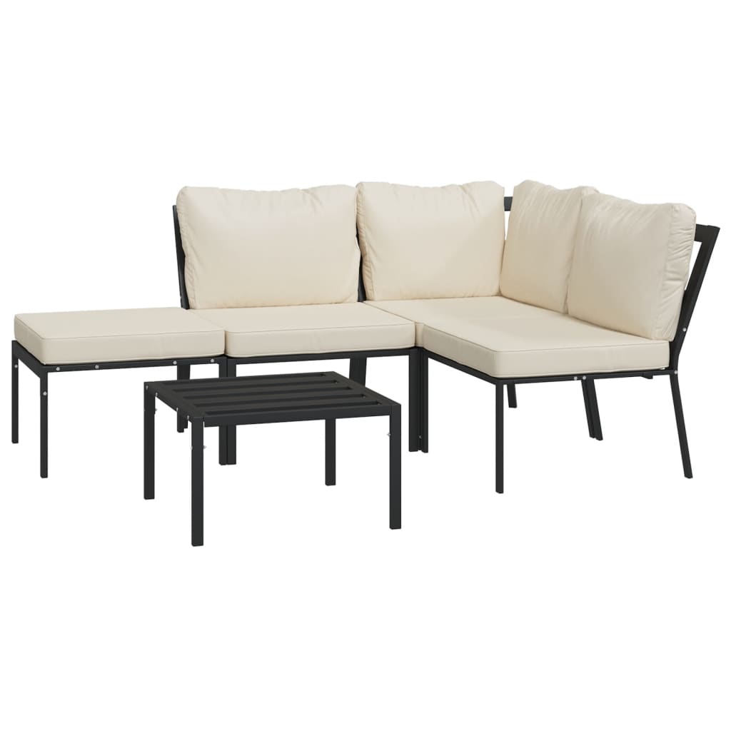 5 pcs conjunto lounge de jardim aço c/ almofadões areia