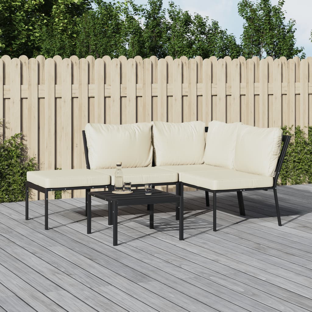 5 pcs conjunto lounge de jardim aço c/ almofadões areia