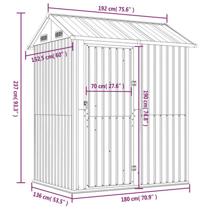 Abrigo de jardim 192x152,5x237 cm aço galvanizado cinza-claro