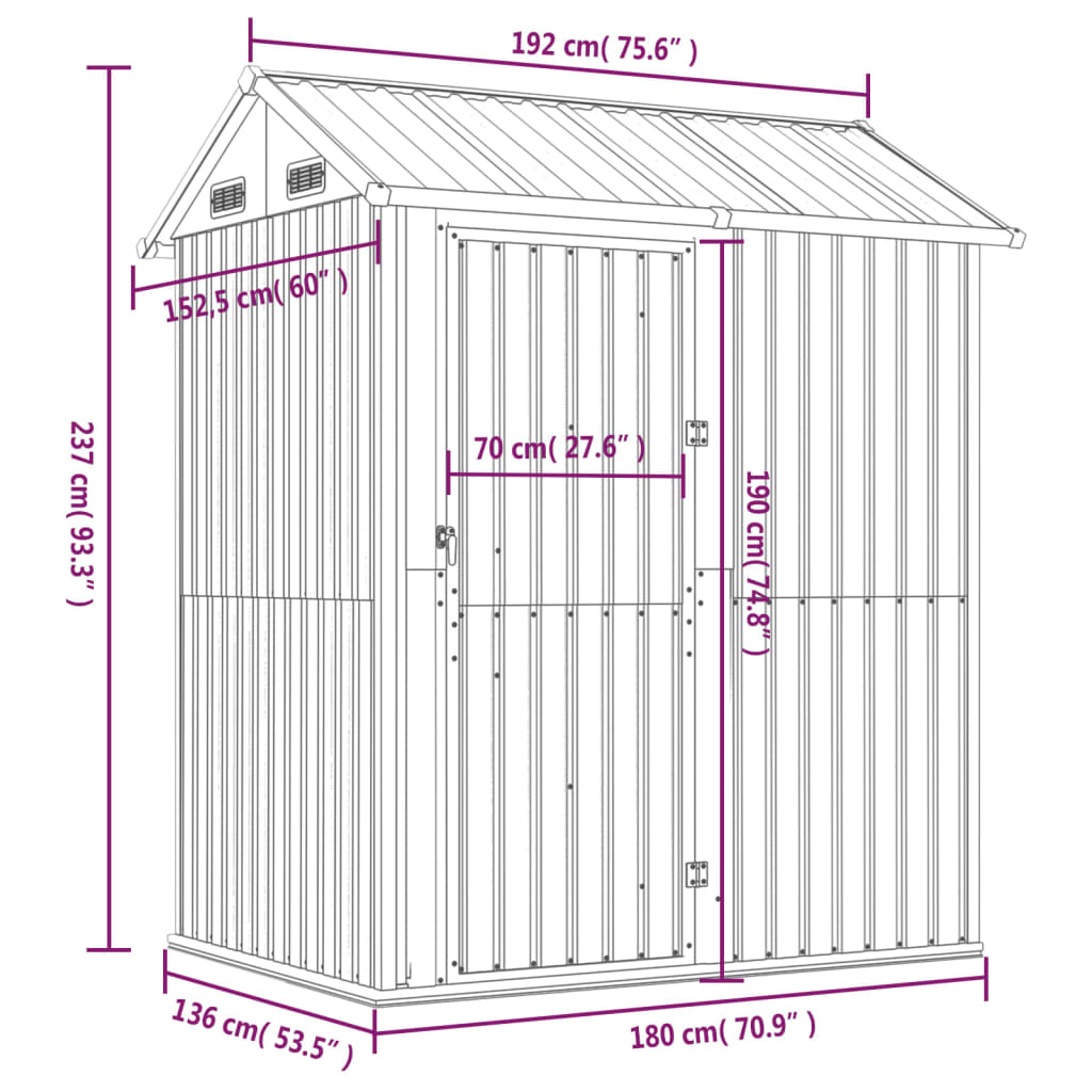 Abrigo de jardim 192x152,5x237 cm aço galvanizado antracite