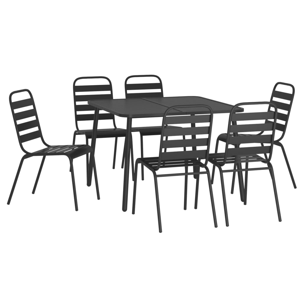 7 pcs conjunto de jantar para jardim aço antracite