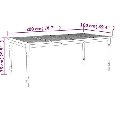 Mesa Batávia 200x100x75 cm madeira de teca maciça