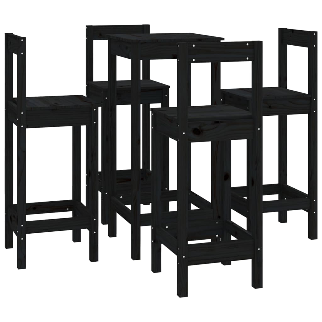 5 pcs conjunto de bar pinho maciço preto