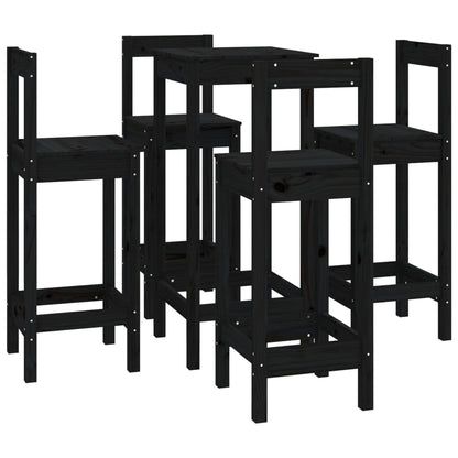 5 pcs conjunto de bar pinho maciço preto