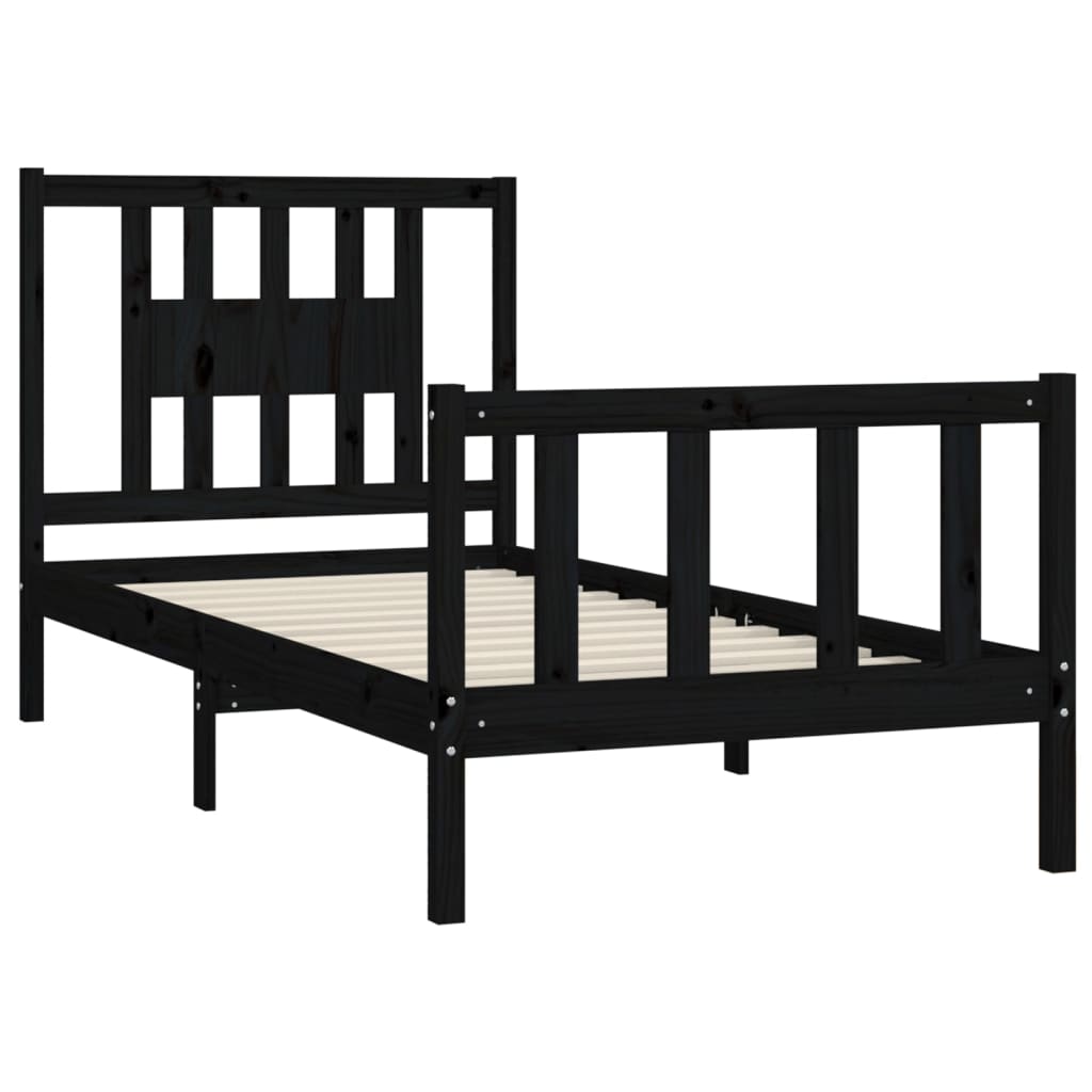 Estrutura de cama com cabeceira 90x200 cm pinho maciço preto