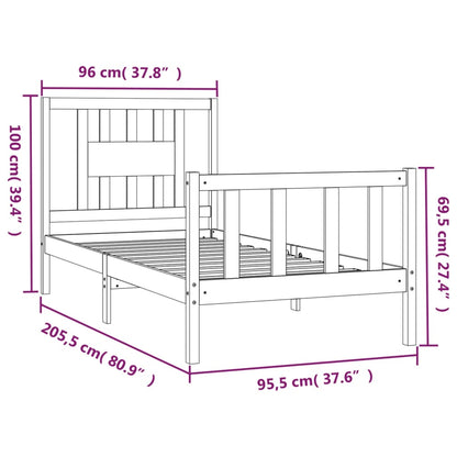 Estrutura de cama com cabeceira 90x200 cm pinho maciço preto