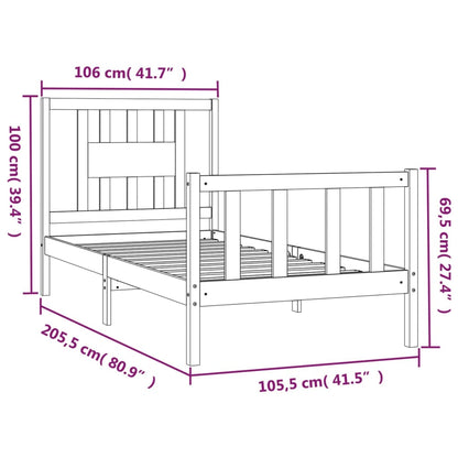 Estrutura de cama com cabeceira 100x200 cm pinho maciço preto