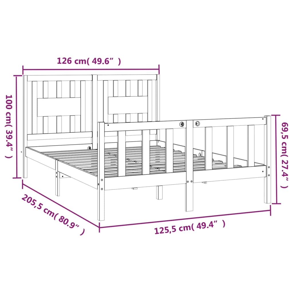 Estrutura de cama com cabeceira 120x200 cm pinho maciço