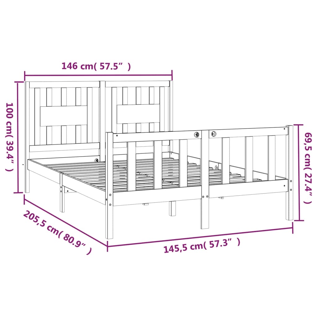 Estrutura de cama com cabeceira 140x200 cm pinho maciço branco