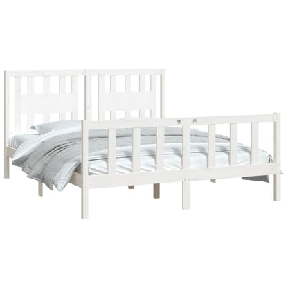 Estrutura cama casal c/ cabeceira 150x200cm pinho maciço branco