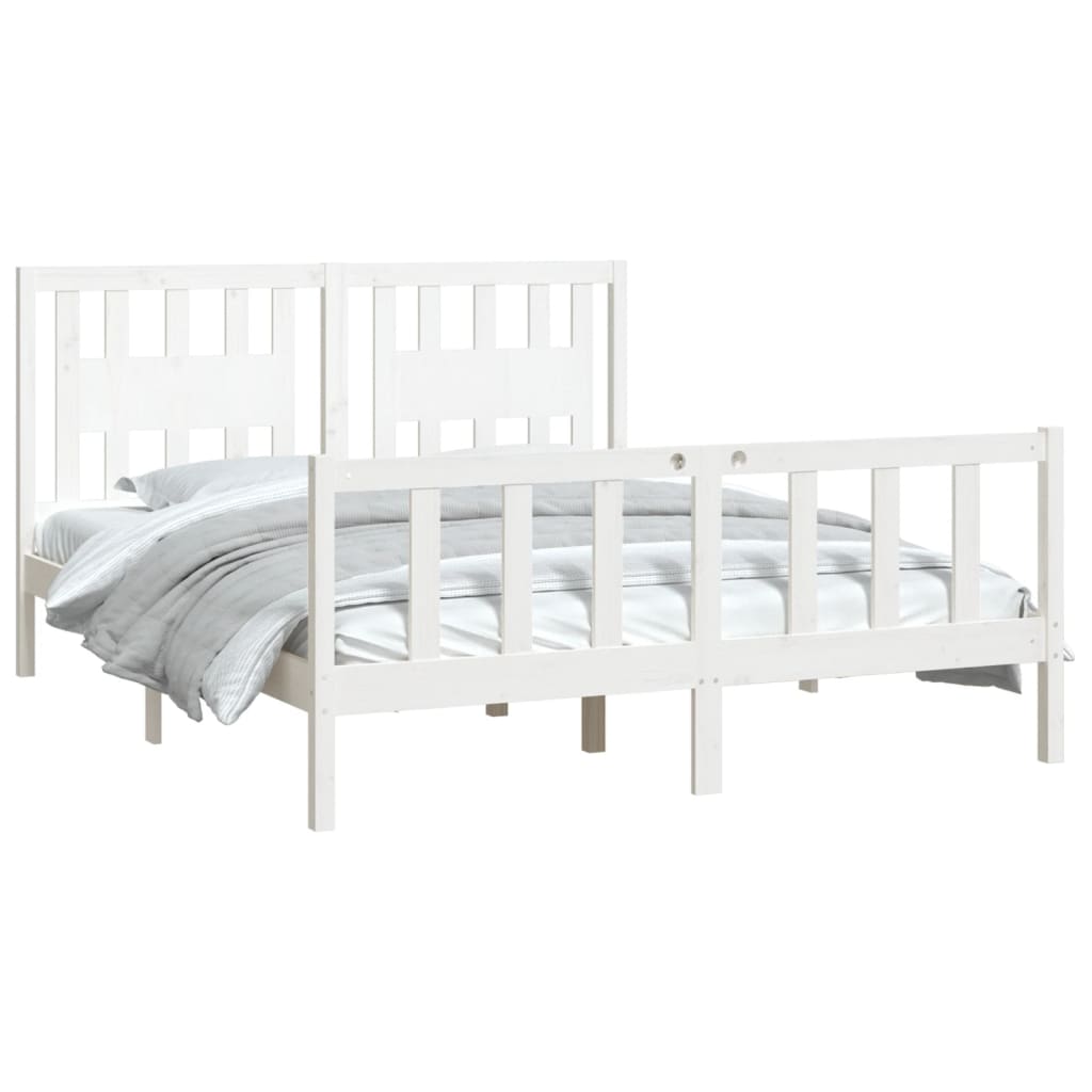 Estrutura de cama com cabeceira 160x200 cm pinho maciço branco