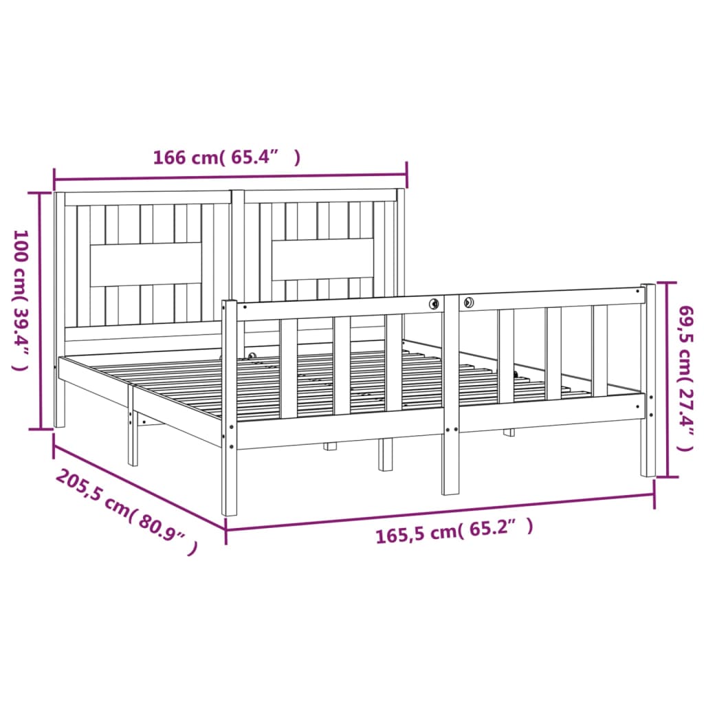 Estrutura de cama com cabeceira 160x200 cm pinho maciço branco