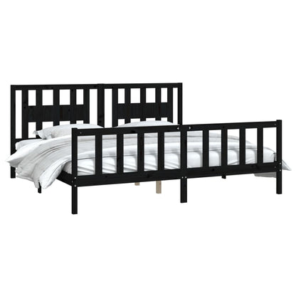 Estrutura cama casal c/ cabeceira 180x200 cm pinho maciço preto