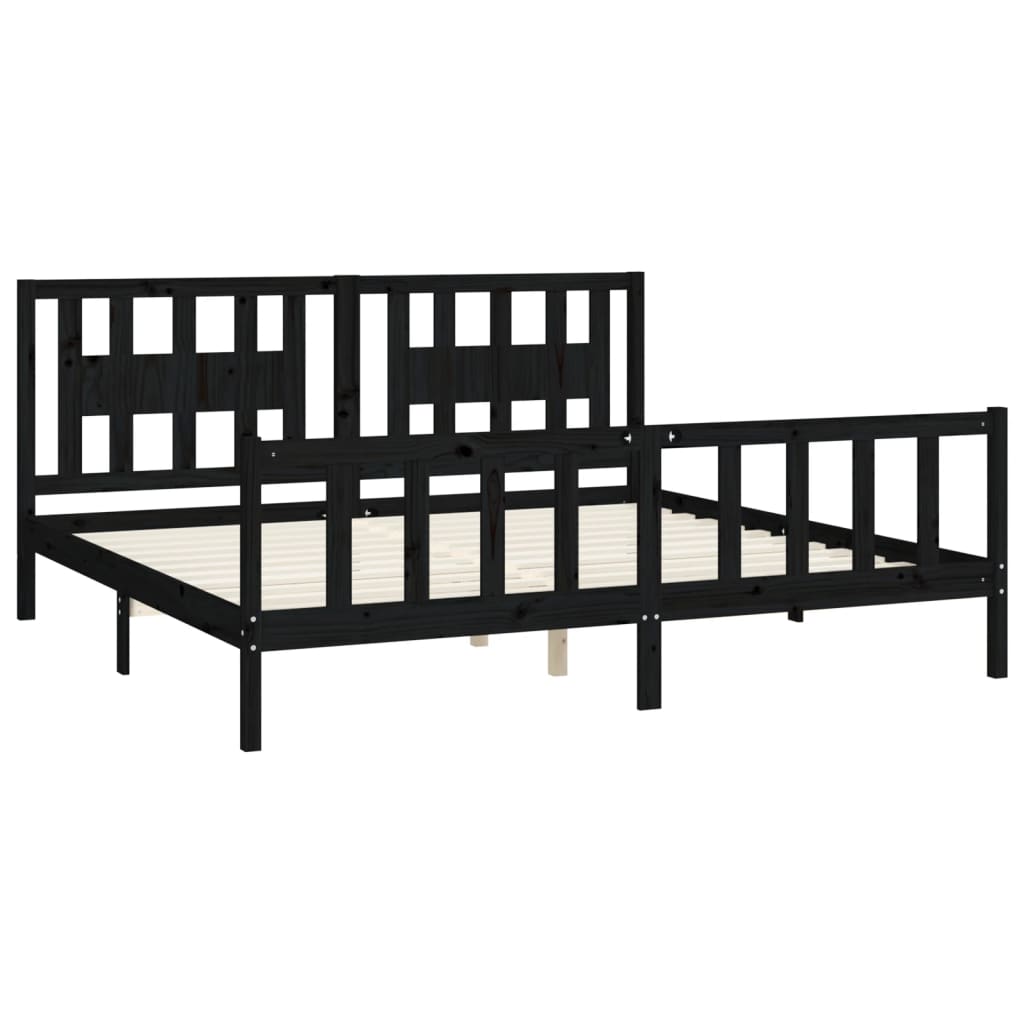 Estrutura cama casal c/ cabeceira 180x200 cm pinho maciço preto