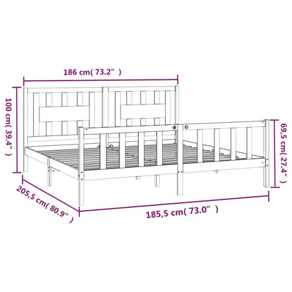 Estrutura cama casal c/ cabeceira 180x200 cm pinho maciço preto