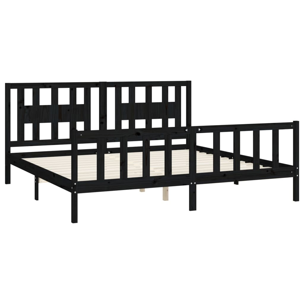 Estrutura de cama com cabeceira 200x200 cm pinho maciço preto