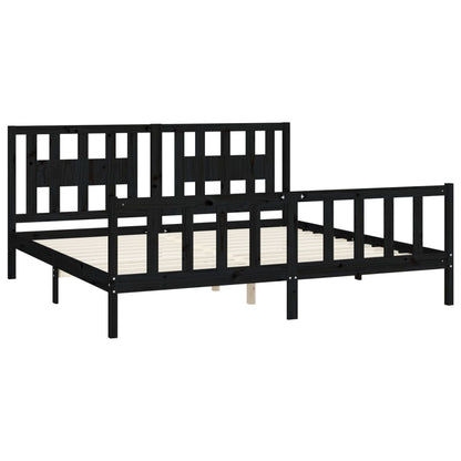 Estrutura de cama com cabeceira 200x200 cm pinho maciço preto