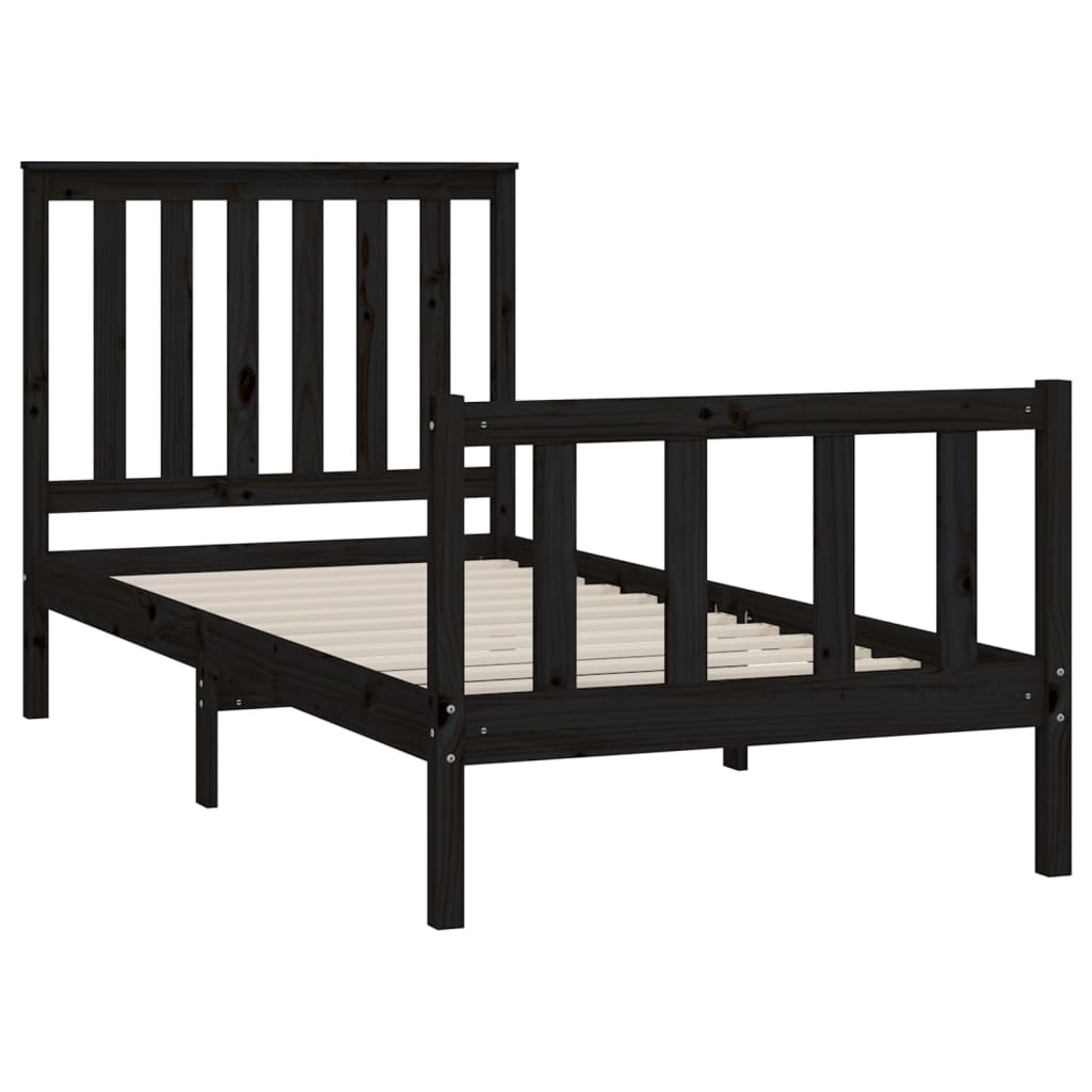 Estrutura de cama com cabeceira 90x200 cm pinho maciço preto