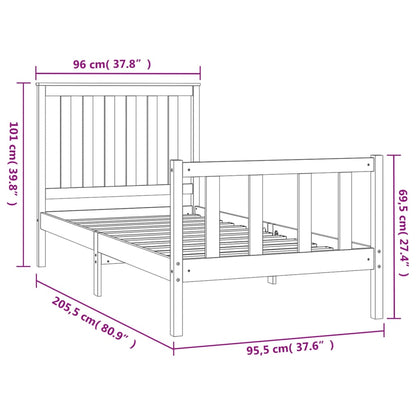 Estrutura de cama com cabeceira 90x200 cm pinho maciço preto