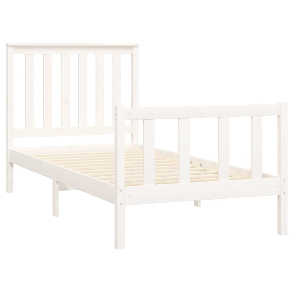 Estrutura de cama com cabeceira 100x200cm pinho maciço branco