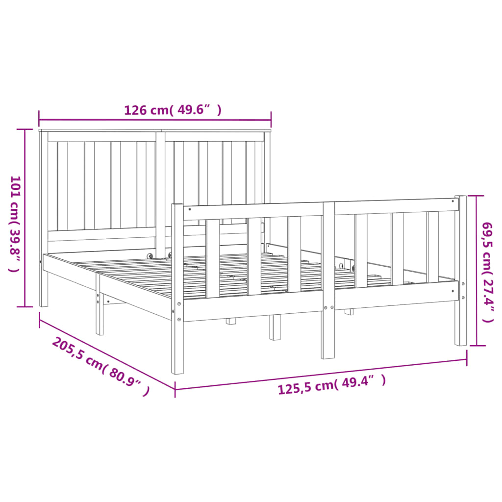 Estrutura de cama com cabeceira 120x200 cm pinho maciço preto