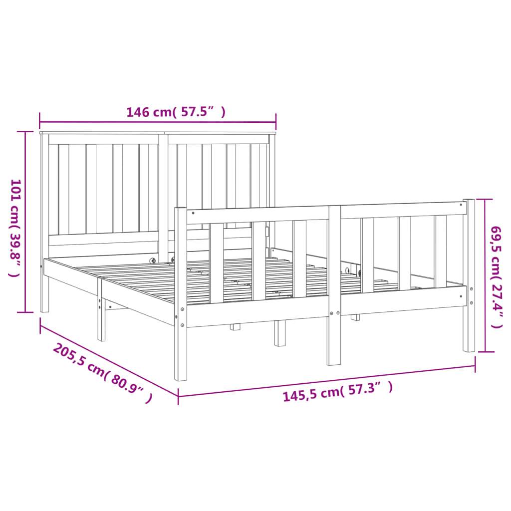 Estrutura de cama com cabeceira 140x200 cm pinho maciço