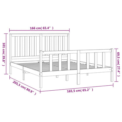 Estrutura de cama com cabeceira 160x200cm pinho maciço cinzento