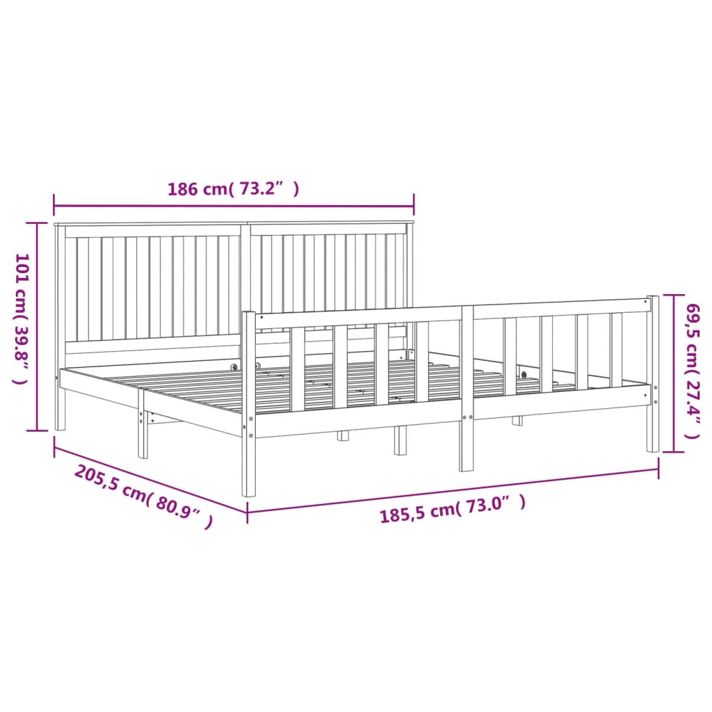 Estrutura de cama c/ cabeceira 180x200 cm pinho maciço branco