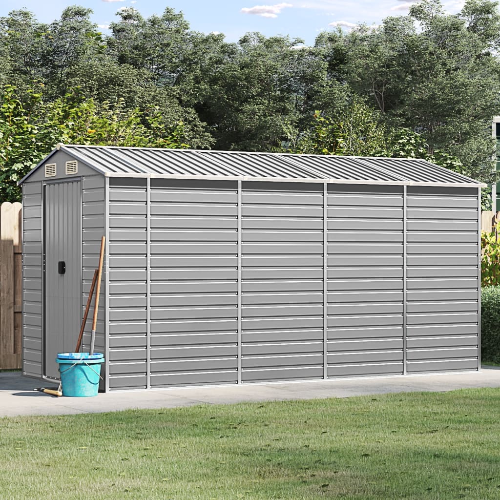 Abrigo de jardim 191x385x198 cm aço galvanizado cinzento-claro