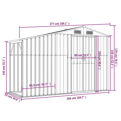 Abrigo de Jardim em Aço Galvanizado - 277x93x179 cm - Antracite