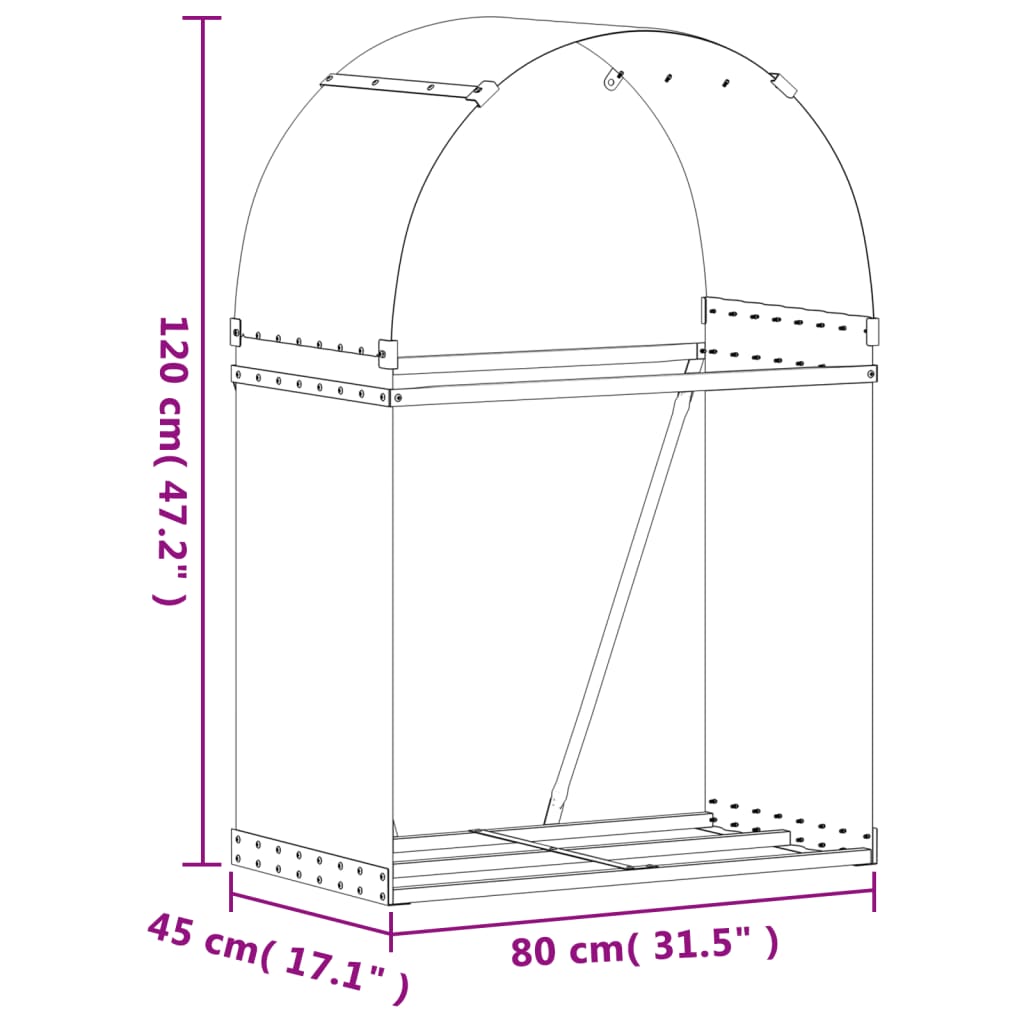 Suporte de lenha 80x45x120 cm aço galvanizado verde