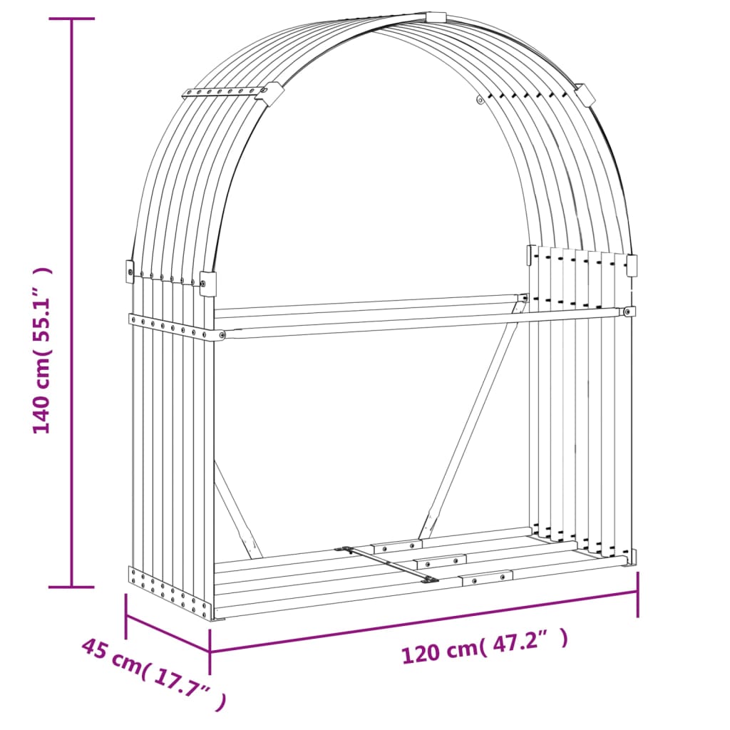 Suporte de lenha 120x45x140 cm aço galvanizado verde