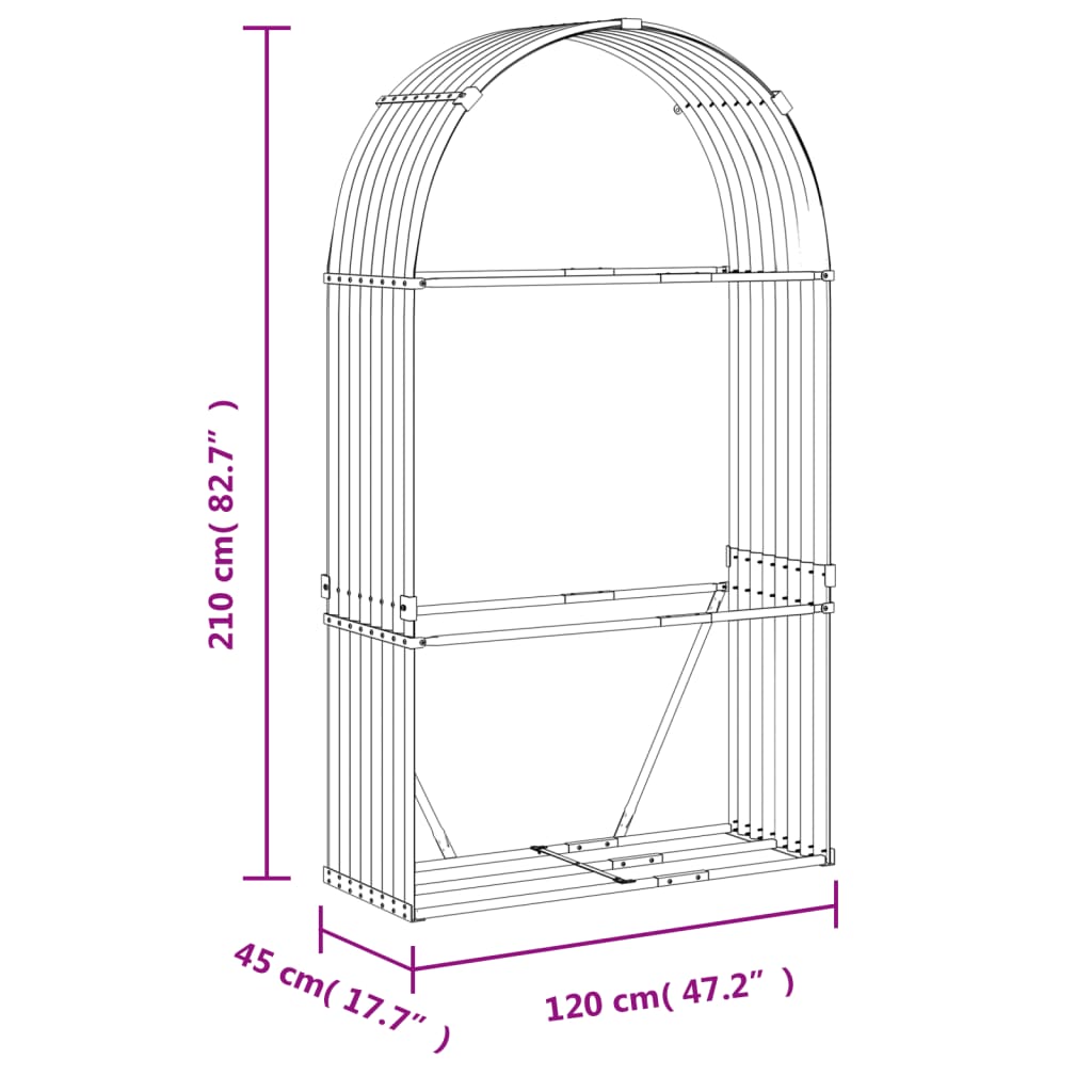 Suporte de lenha 120x45x210 cm aço galvanizado verde