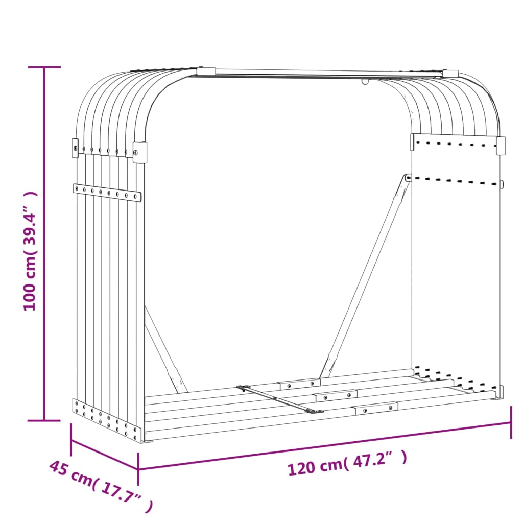 Suporte de lenha 120x45x100 cm aço galvanizado verde