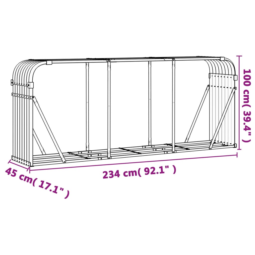 Suporte de lenha 234x45x100 cm aço galvanizado verde