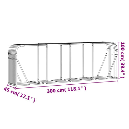 Suporte de lenha 300x45x100 cm aço galvanizado verde