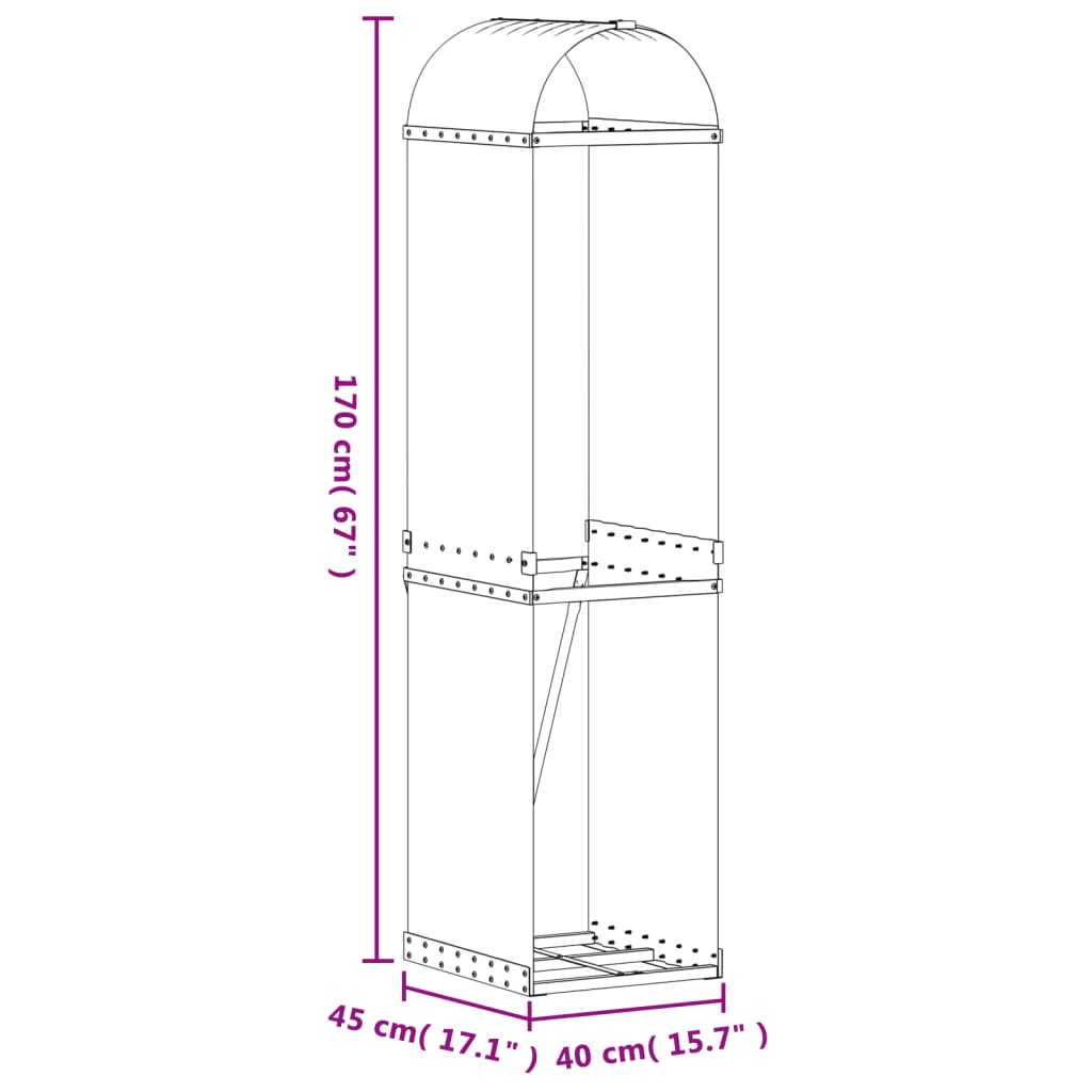 Suporte de lenha 40x45x170 cm aço galvanizado cinza-claro