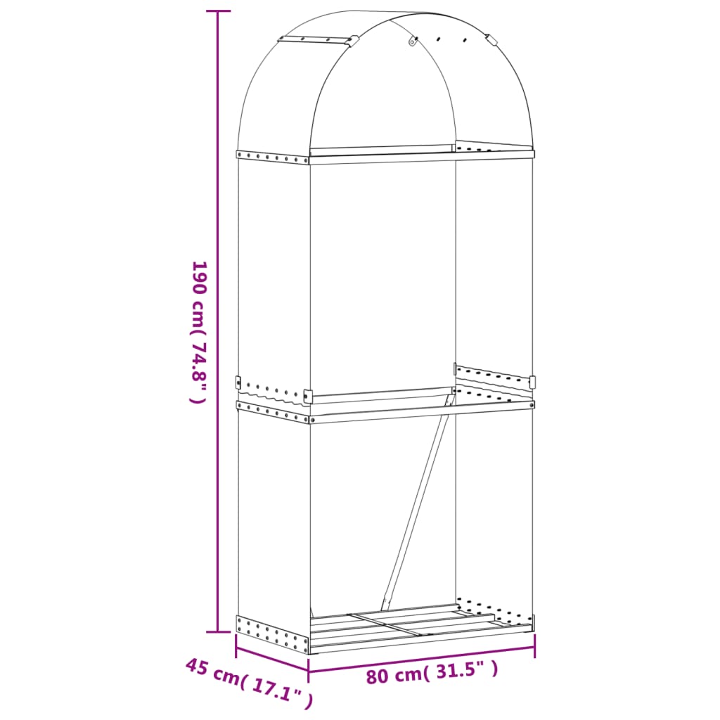 Suporte de lenha 80x45x190 cm aço galvanizado cinza-claro