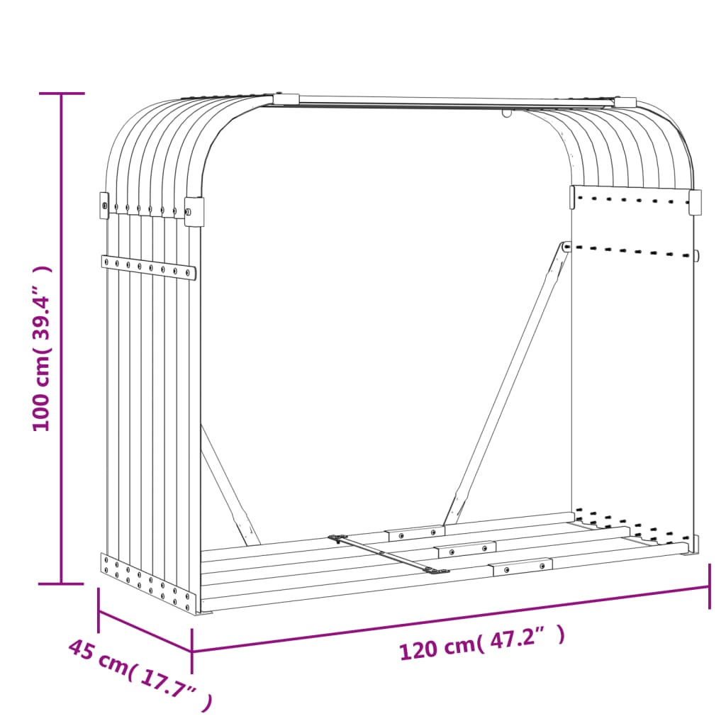 Suporte de lenha 120x45x100 cm aço galvanizado antracite