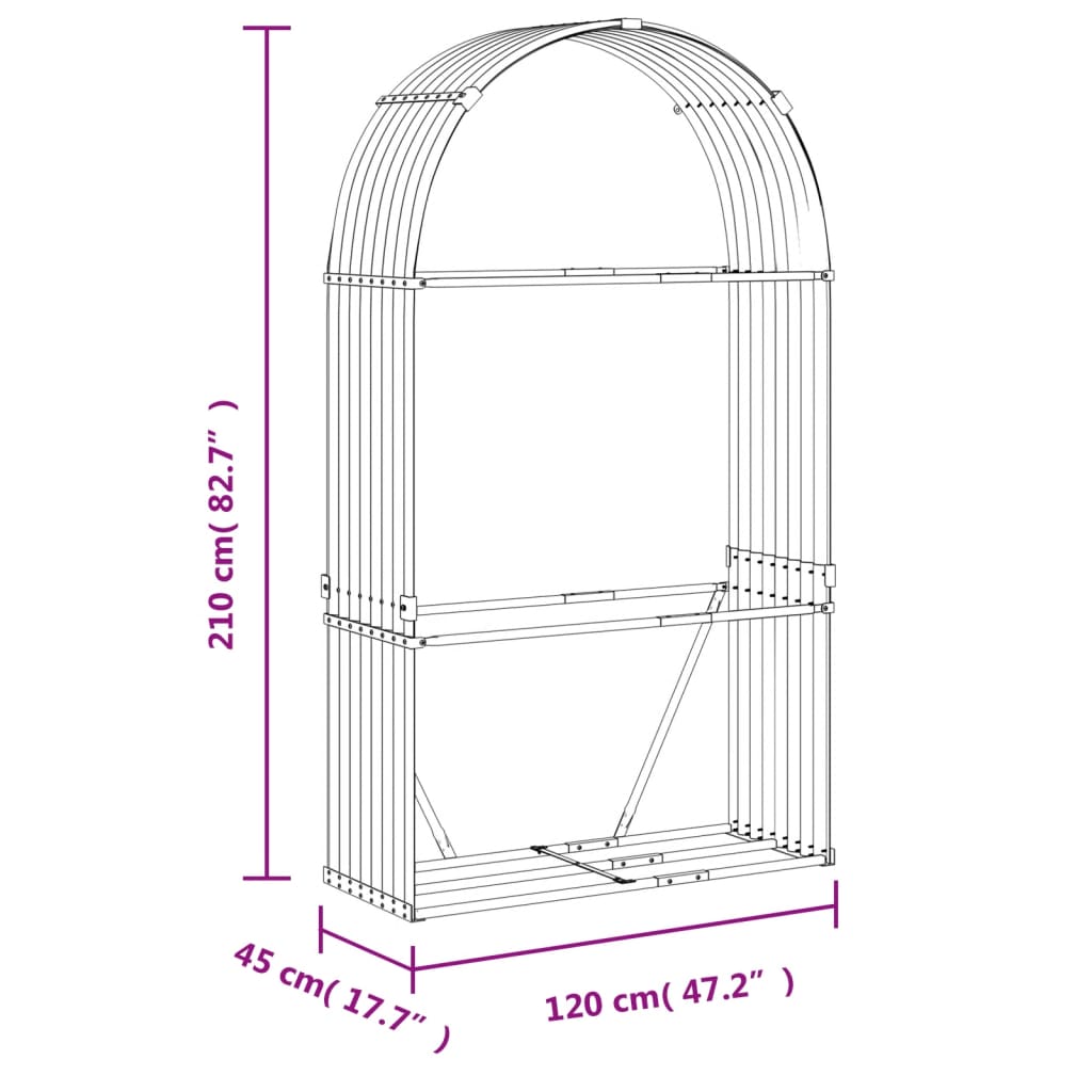 Suporte de lenha 120x45x210 cm aço galvanizado castanho-claro