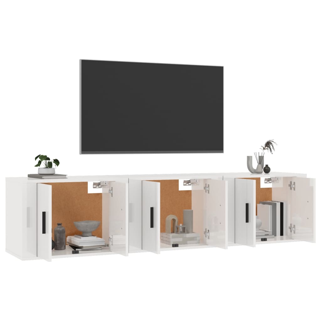 Móveis de TV de parede 3 pcs 57x34,5x40 cm branco brilhante