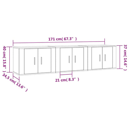 Móveis de TV de parede 3 pcs 57x34,5x40 cm branco brilhante