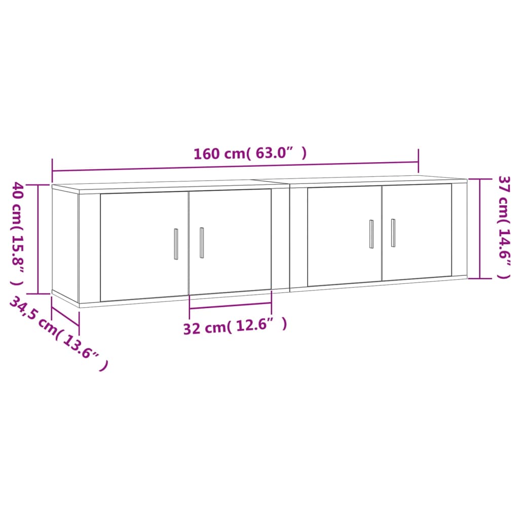 Móveis de TV de parede 2 pcs 80x34,5x40 cm preto