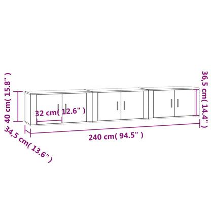 Móveis de TV de parede 3 pcs 80x34,5x40 cm branco brilhante