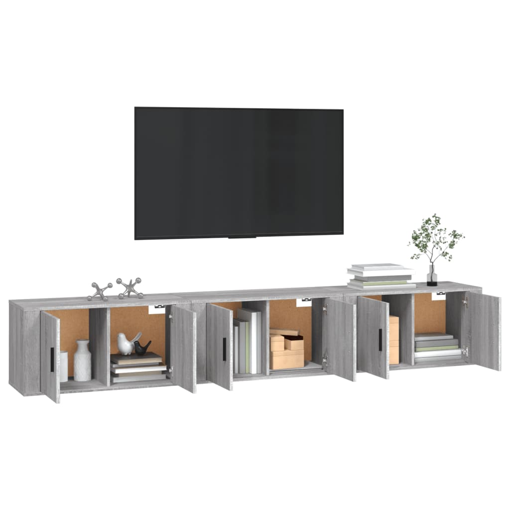 Móveis de TV de parede 3 pcs 80x34,5x40 cm cinzento sonoma