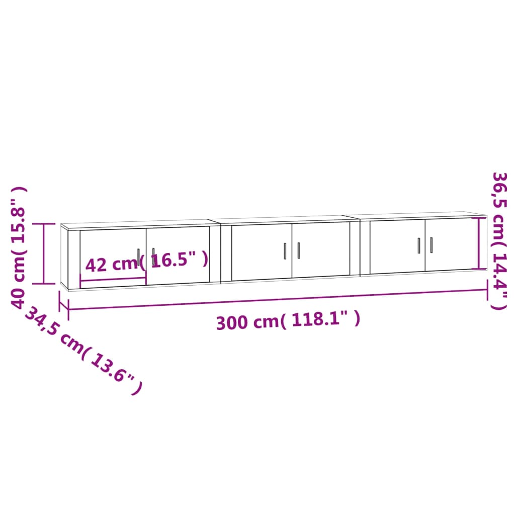 Móveis de TV de parede 3 pcs 100x34,5x40 cm branco brilhante