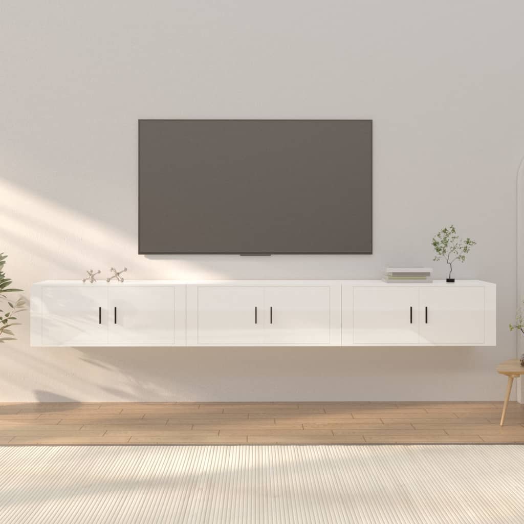 Móveis de TV de parede 3 pcs 100x34,5x40 cm branco brilhante